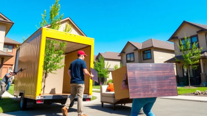 ikfy Professional Calgary relocation services team safely moving furniture in a sunny city neighborhood, ensuring stress-free transitions.