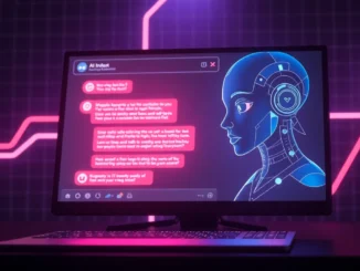 An illustration of a futuristic digital chat interface with neon accents, suggesting adult AI conversations in a cyber-inspired setting.
