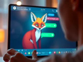 Digital illustration of an AI chat interface with a seductive fox character on a modern screen.