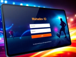 Mahadev ID login screen showcasing secure online betting platform with vibrant sports graphics for user engagement.