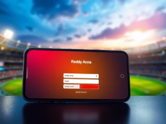 Reddy Anna Login interface on mobile device with cricket stadium in background for secure sports betting access.