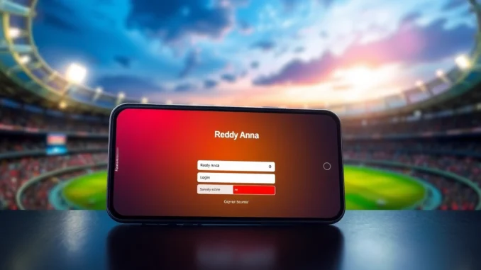 ctw5 Reddy Anna Login interface on mobile device with cricket stadium in background for secure sports betting access.
