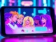 Futuristic digital chat interface with animated AI characters in a cyber-themed environment.