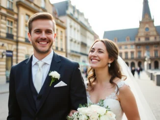 Réalisation d’un blog mariage liège avec une photo romantique de couple lors d’un mariage dans la région liégeoise, ambiance naturelle et style spontané.