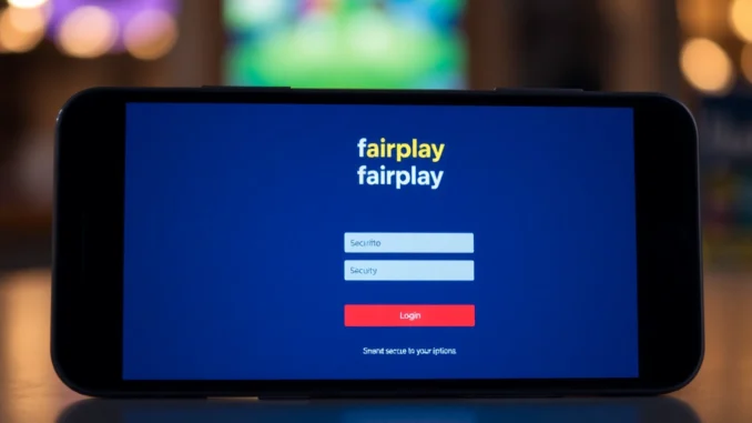 Screenshot showing the fairplay login interface on mobile with a clean design, highlighting secure login and quick access for users.