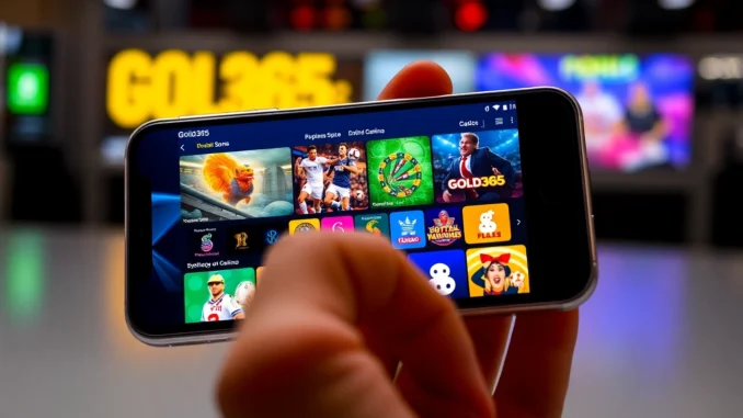 yg2b The Gold365 app interface on a smartphone showcasing sports betting and casino games, highlighting easy navigation and secure online gaming for users.