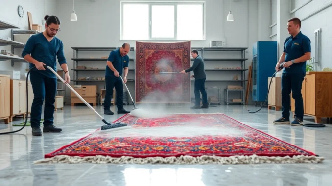 Professional Lavaggio Tappeto Milano team deep cleaning a Persian rug ensuring freshness and