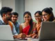 All India Govt Jobs aspirants preparing with laptops and study material in a modern, vibrant