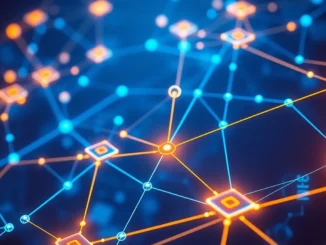 Professional analyzing blockchain and NFT technology news with digital charts and holographic