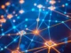 Professional analyzing blockchain and NFT technology news with digital charts and holographic