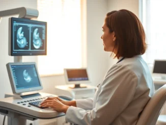 Reproductive specialist analyzing ultrasound images at clinica infertilita Italia for accurate