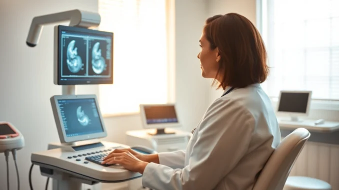Reproductive specialist analyzing ultrasound images at clinica infertilita Italia for accurate