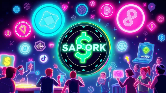 kx74 APORK Token in vibrant digital art showcasing multi-chain gaming and active community