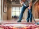 Professional team performing Lavaggio tappeto Milano with advanced cleaning equipment on a