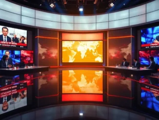 Breaking News alert shown on a digital news ticker with reporters covering latest stories live