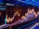 High-tech aicoin visualization with digital market charts and AI elements for crypto analysis