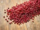 Vibrant red quinoa seeds showcased on rustic surface highlighting natural quality and freshness