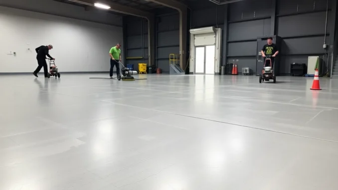 Expert team performing floor preparation Birmingham with diamond grinding and surface leveling